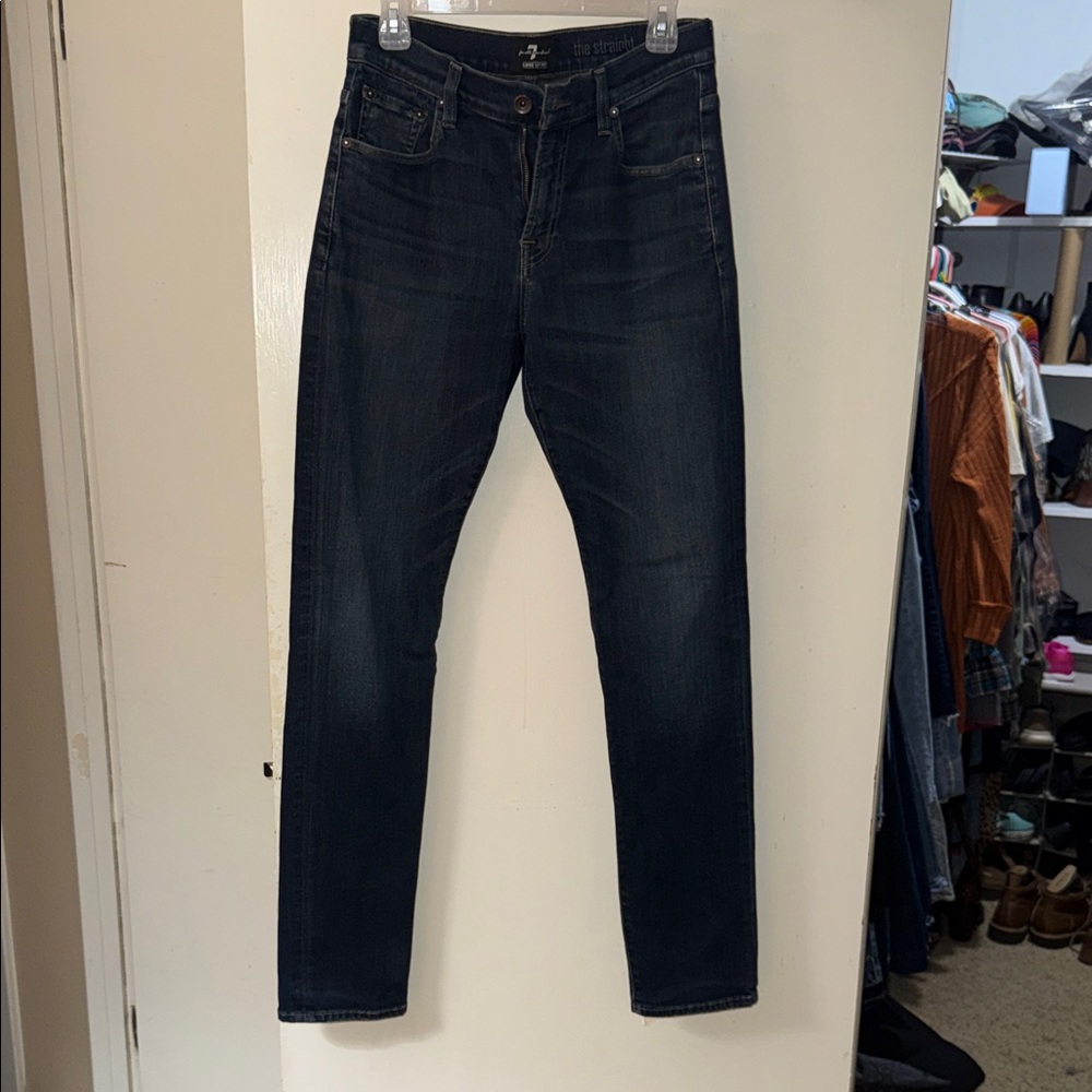 7 For All Mankind Women's Dark Blue Straight Leg Jeans
